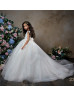 Beaded Ivory Lace Tulle Keyhole Back Long Flower Girl Dress